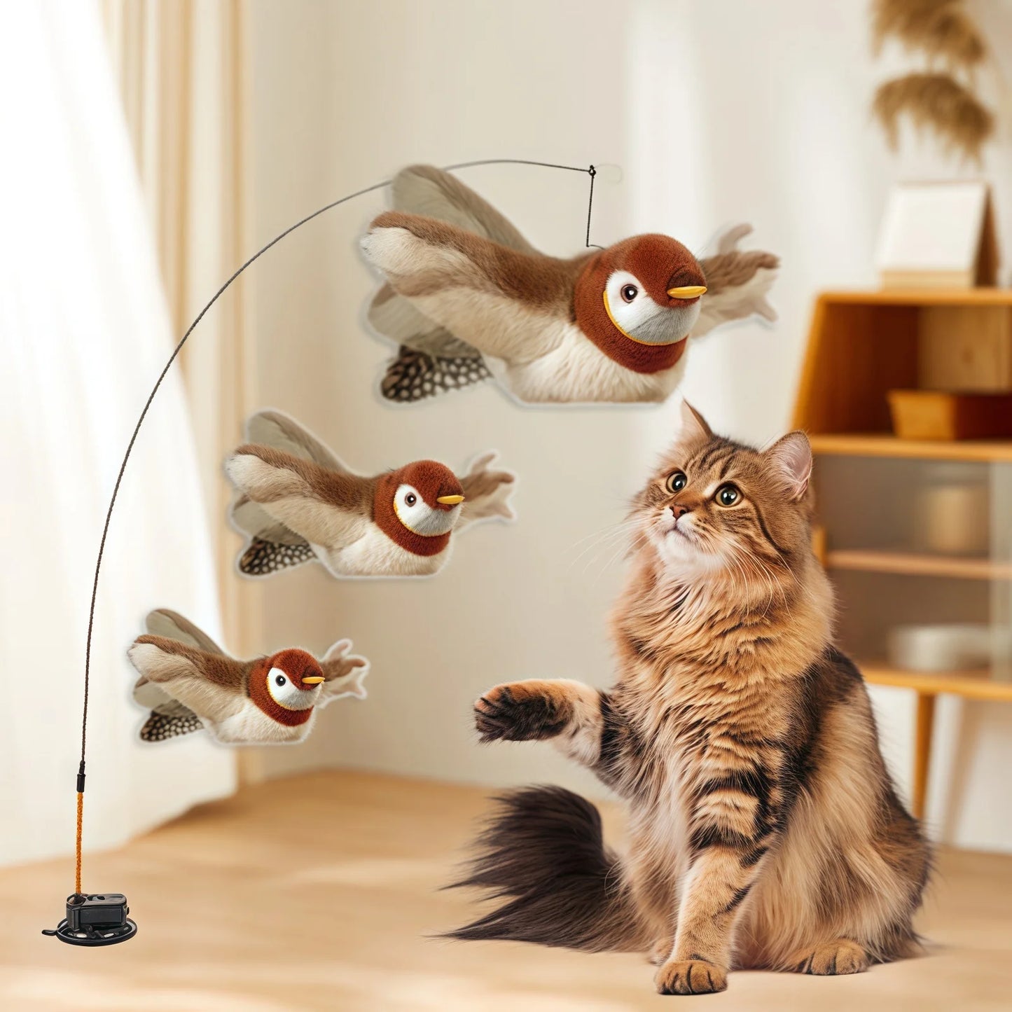 Smart Interactive Cat Toys Rechargeable Chirping Flapping Bird with Catnip Indoor Dogs Cats Touch Activated Squeak Pet Plush Toy