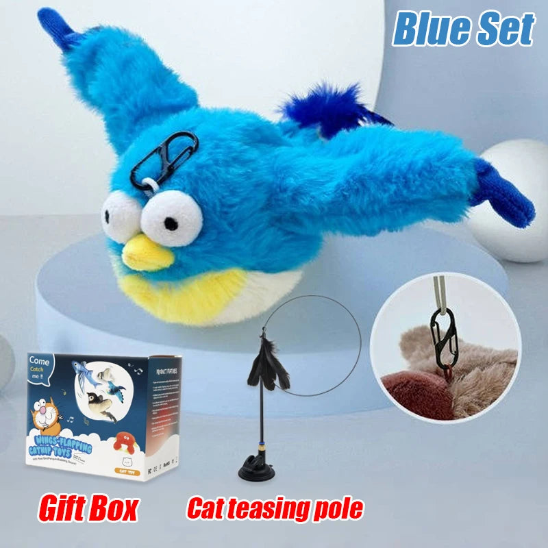 Smart Interactive Cat Toys Rechargeable Chirping Flapping Bird with Catnip Indoor Dogs Cats Touch Activated Squeak Pet Plush Toy