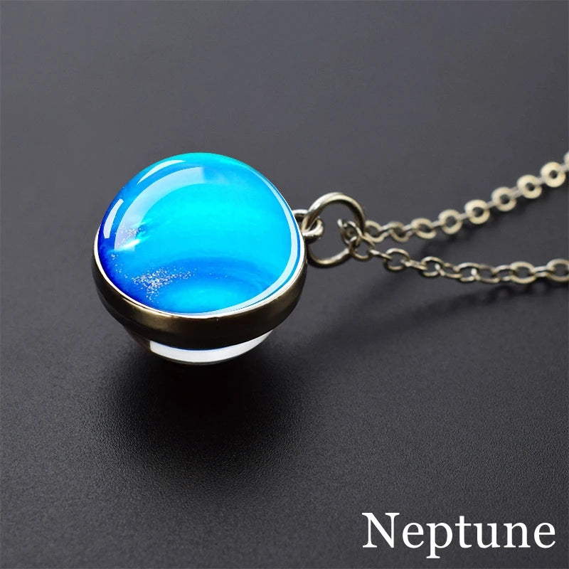 Solar System Universe Space Moon Sun Earth Planet Necklaces Two-sided Glass Ball Pendant Nebula Necklace Women Men Jewelry Gift