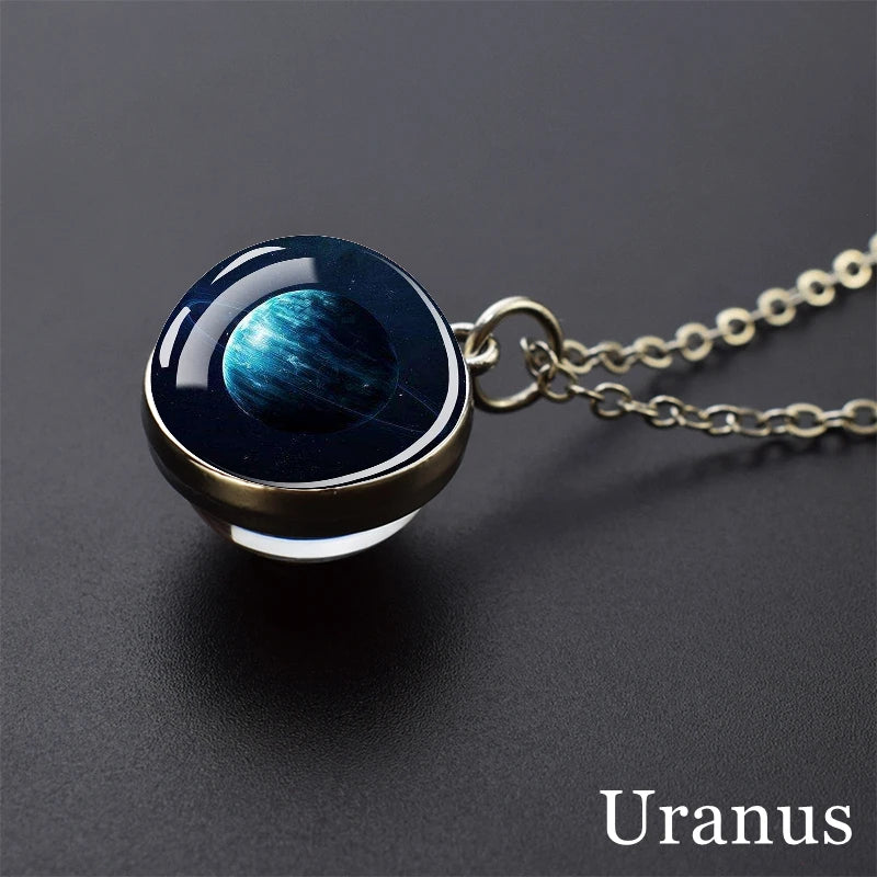 Solar System Universe Space Moon Sun Earth Planet Necklaces Two-sided Glass Ball Pendant Nebula Necklace Women Men Jewelry Gift