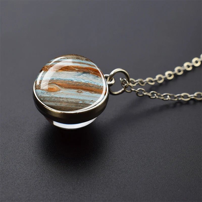 Solar System Universe Space Moon Sun Earth Planet Necklaces Two-sided Glass Ball Pendant Nebula Necklace Women Men Jewelry Gift