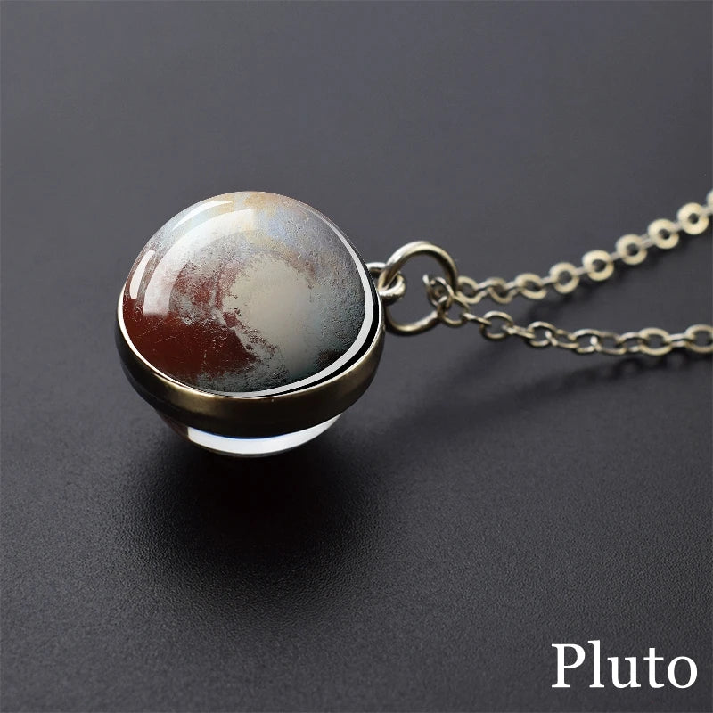 Solar System Universe Space Moon Sun Earth Planet Necklaces Two-sided Glass Ball Pendant Nebula Necklace Women Men Jewelry Gift