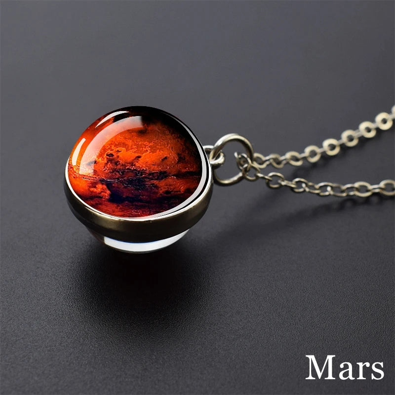 Solar System Universe Space Moon Sun Earth Planet Necklaces Two-sided Glass Ball Pendant Nebula Necklace Women Men Jewelry Gift