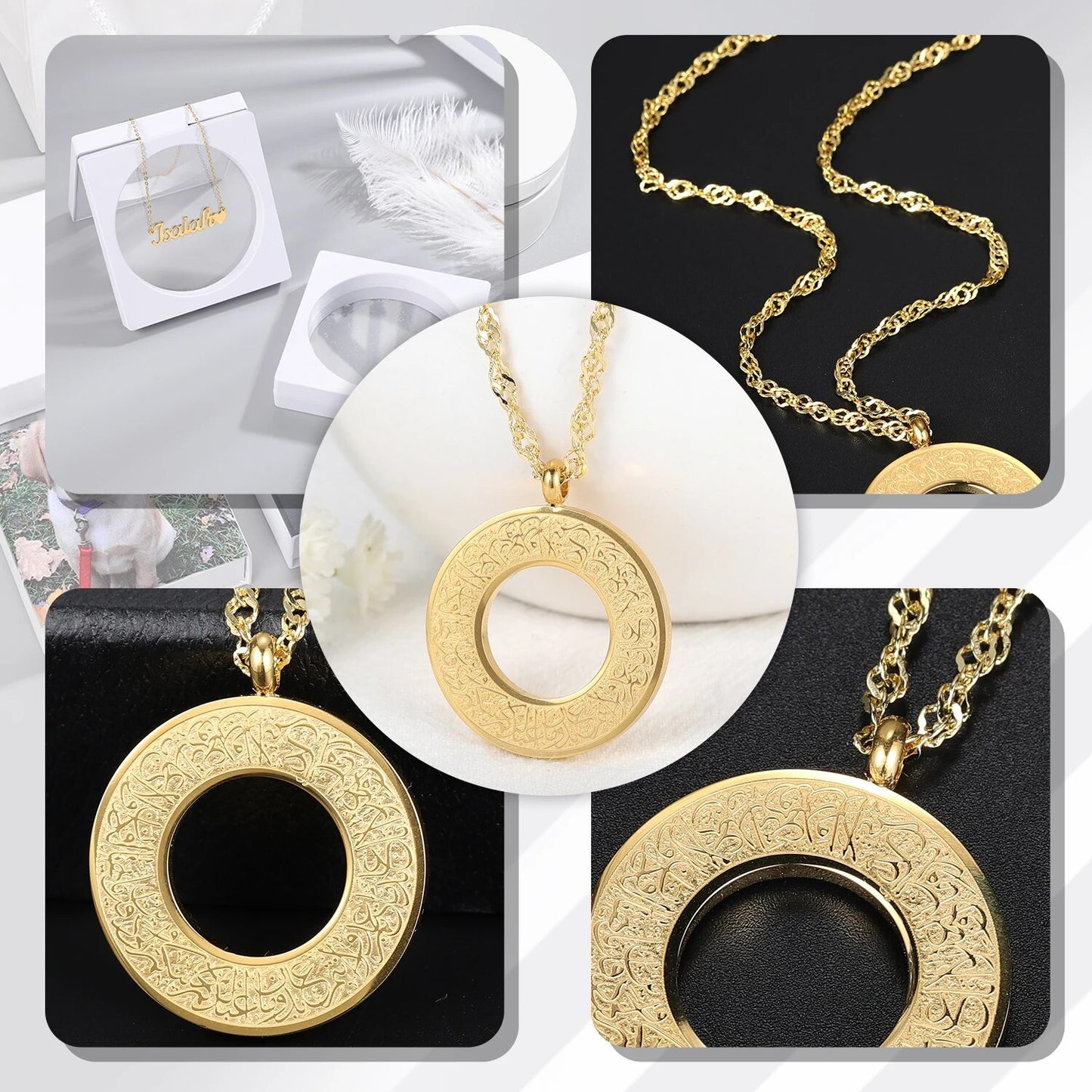 Surat Al Kafirun  For Women Islamic Calligraphy Arabic Gold Muslim Religion Jewelry Spirit Prayer Allah Pendants Necklaces