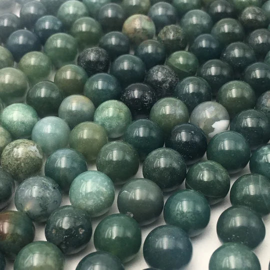 Moss Agate Smooth Round Size 4mm 6mm 8mm 10mm Approx 15" Strand Agate Beads Natural