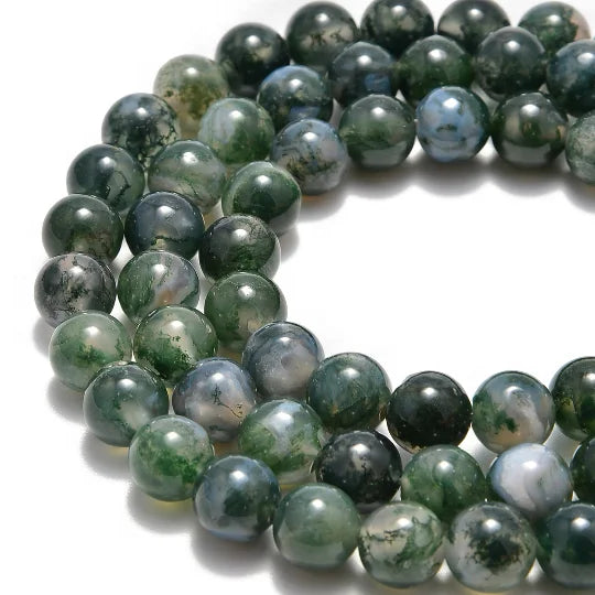 Moss Agate Smooth Round Size 4mm 6mm 8mm 10mm Approx 15" Strand Agate Beads Natural