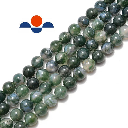 Moss Agate Smooth Round Size 4mm 6mm 8mm 10mm Approx 15" Strand Agate Beads Natural