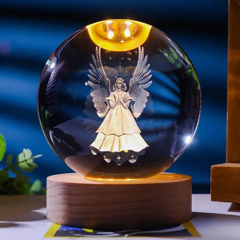 Unique Jesus 3D Crystal Ball Night Light with Wooden LED Base, Creative 3D Carved Crystal Ball Wholesale Craft Gift, Perfect for