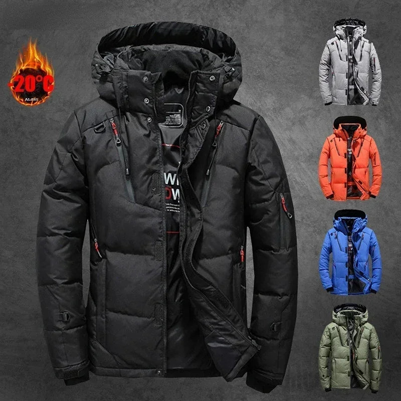 Winter White Duck Down Jacket Men's Fashion Zipper Design Thick Warm Lightweight Parkas Men's Clothing Snow Hooded Down Jacket