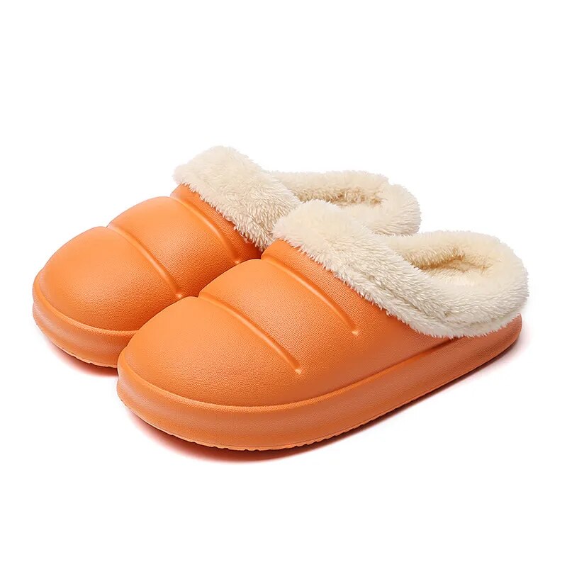 Winter Women Fur Slippers Waterproof Warm Plush Household Slides Indoor Home Thick Sole Footwear Non-Slip Solid Couple Sandals