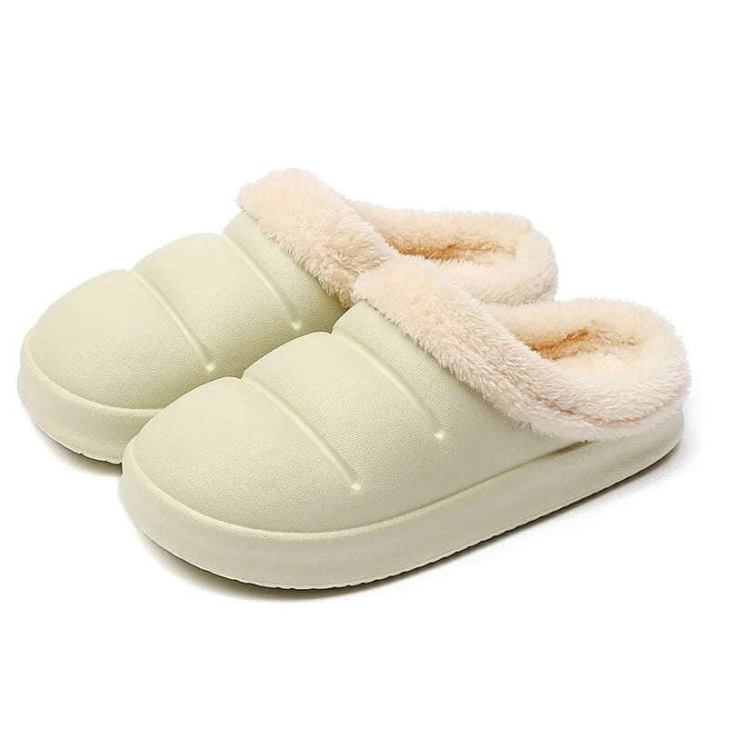 Winter Women Fur Slippers Waterproof Warm Plush Household Slides Indoor Home Thick Sole Footwear Non-Slip Solid Couple Sandals