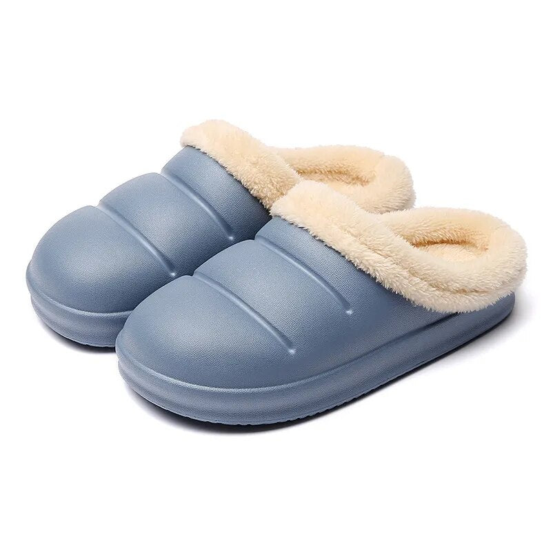 Winter Women Fur Slippers Waterproof Warm Plush Household Slides Indoor Home Thick Sole Footwear Non-Slip Solid Couple Sandals