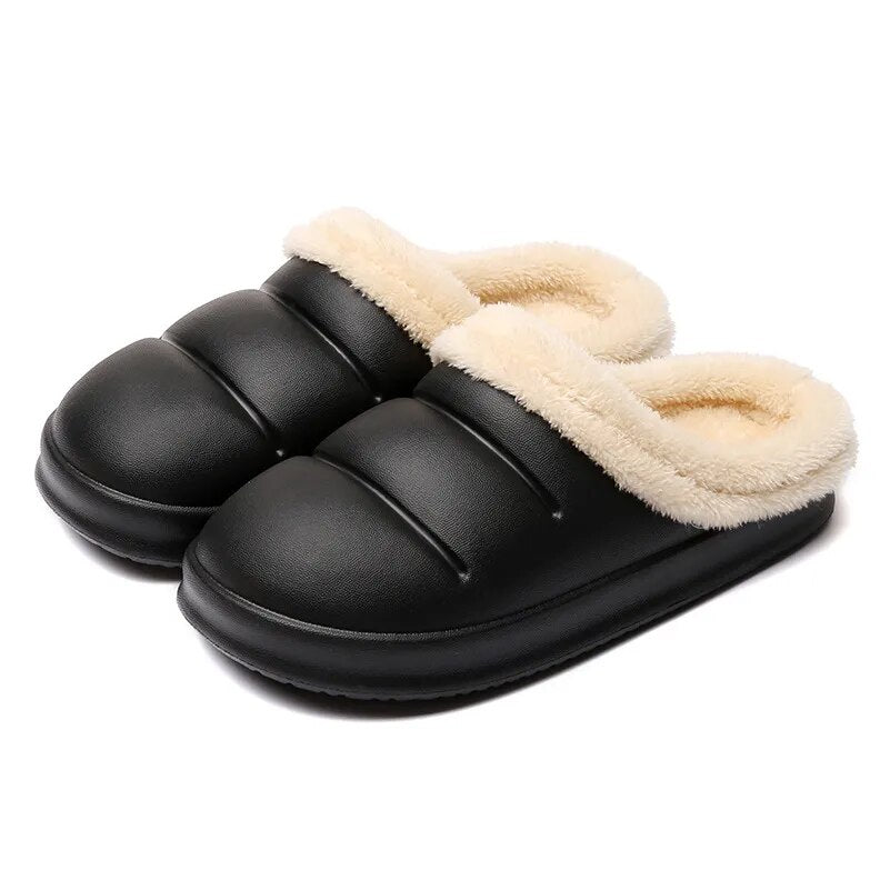 Winter Women Fur Slippers Waterproof Warm Plush Household Slides Indoor Home Thick Sole Footwear Non-Slip Solid Couple Sandals