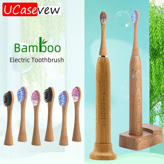 Wireless Bamboo Electric Toothbrush T01 Adult Timer Brush 5 Modes USB Charger Rechargeable Tooth Brushes Replacement Heads Set