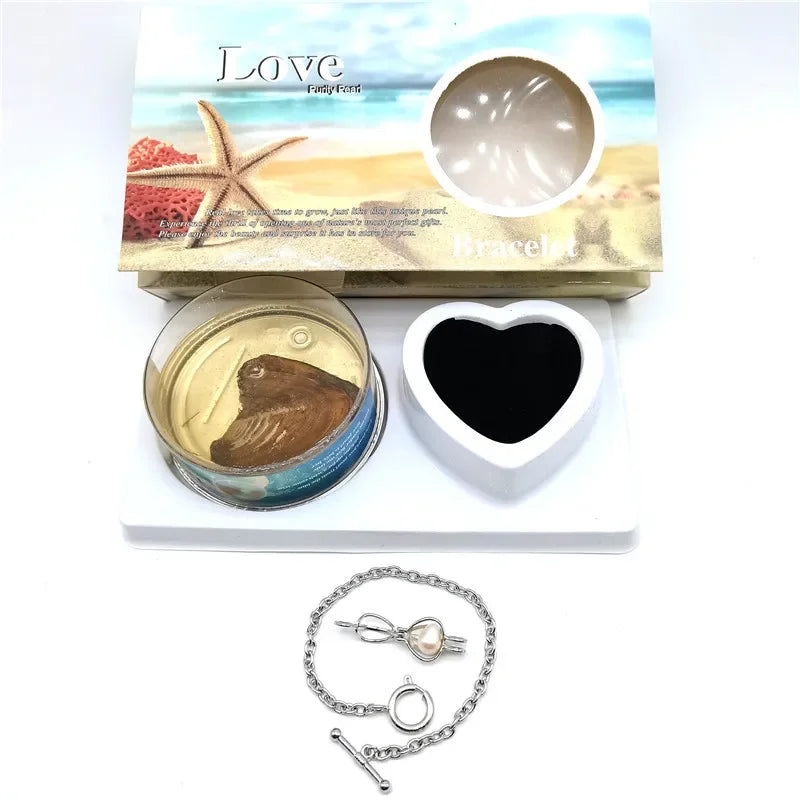 Wish Pearl Necklace Kit Innovative Chain Charm for Holiday Gift Pearl of Love Bracelet Pearl Mussel Gift Box Hand Wish Bracelet