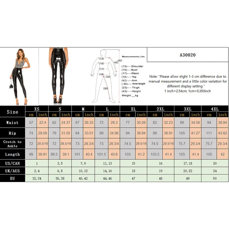 Women Sexy Slim Patent Leather Leggings Elastic Waist Side Seamless Bodycon Pencil Pants Fashion Party Nightclub Wear Custom