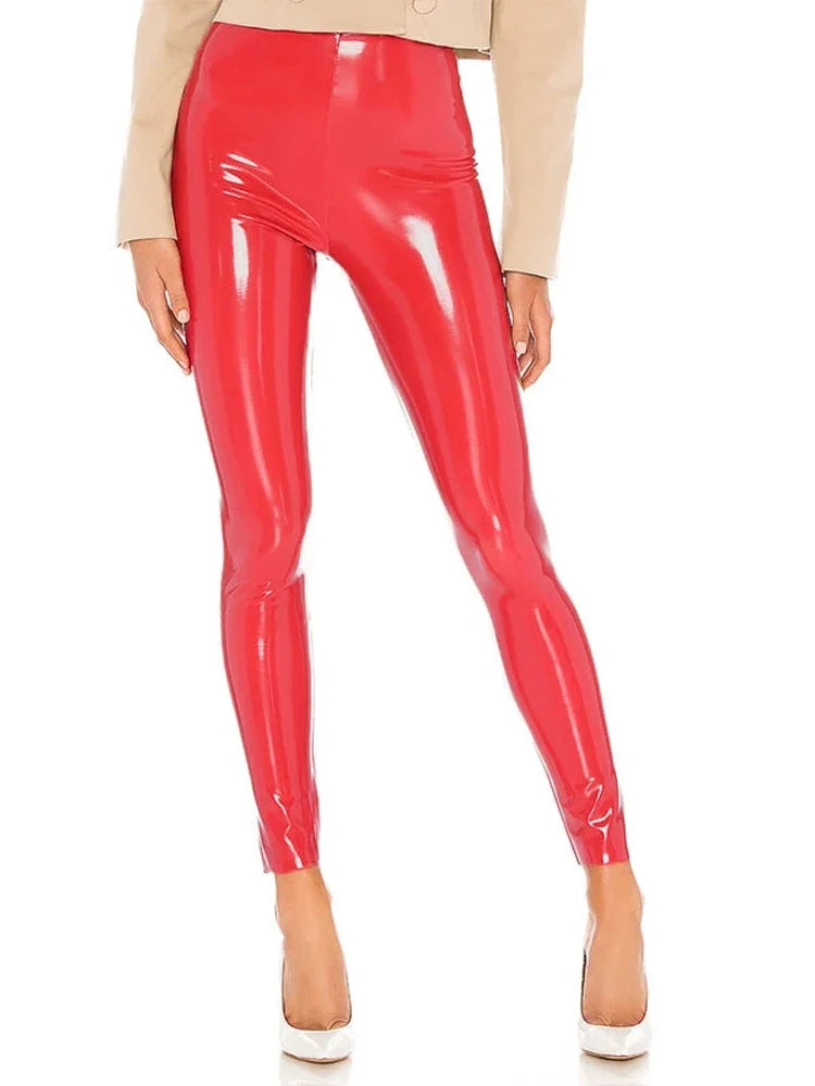 Women Sexy Slim Patent Leather Leggings Elastic Waist Side Seamless Bodycon Pencil Pants Fashion Party Nightclub Wear Custom