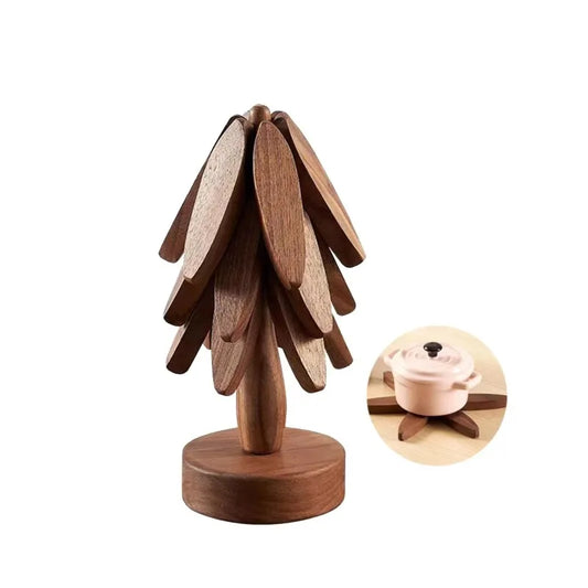 Wooden Trivets for Hot Dishes Insulation Pad Tree Shape Trivet Set Coaster for Teapot Hot Pots Halloween Christmas Gift