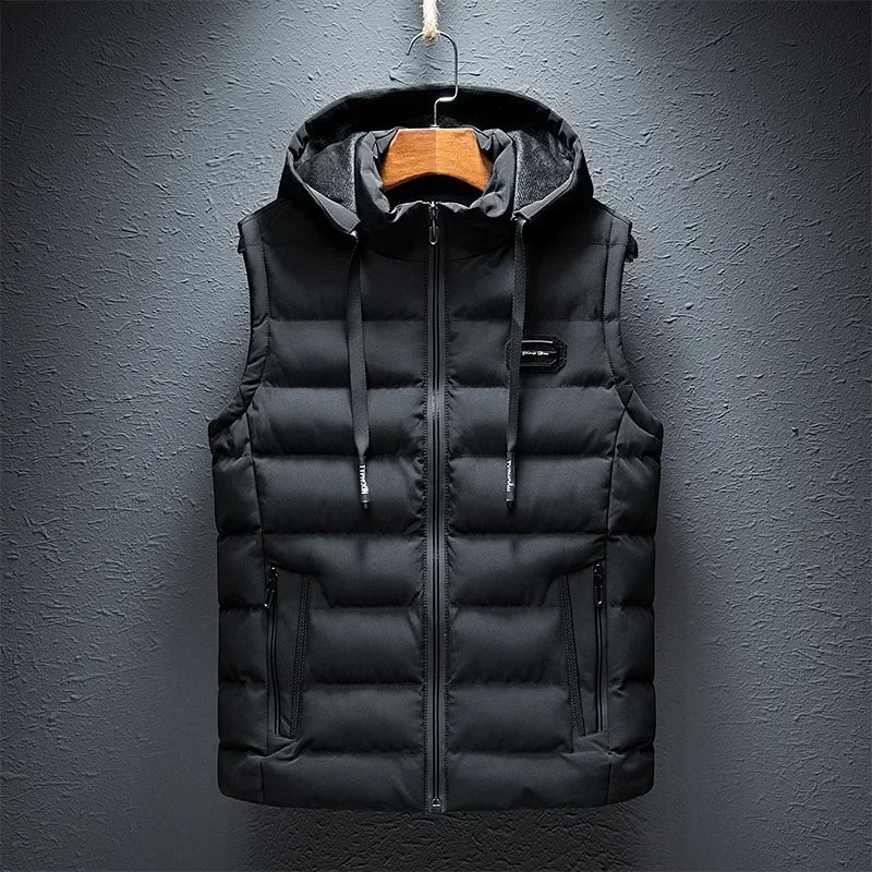 Zipper Waistcoats Brand Mens Plus size Jacket Sleeveless Vest Hooded Fashion Casual Coats Male Cotton-Padded Men's Vest Men 6XL