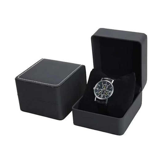 Zwarte enkele horloge geschenkdoos met kussen PU lederen polshorloge vitrine organizer voor mannen Clamshell PU lederen horlogekast