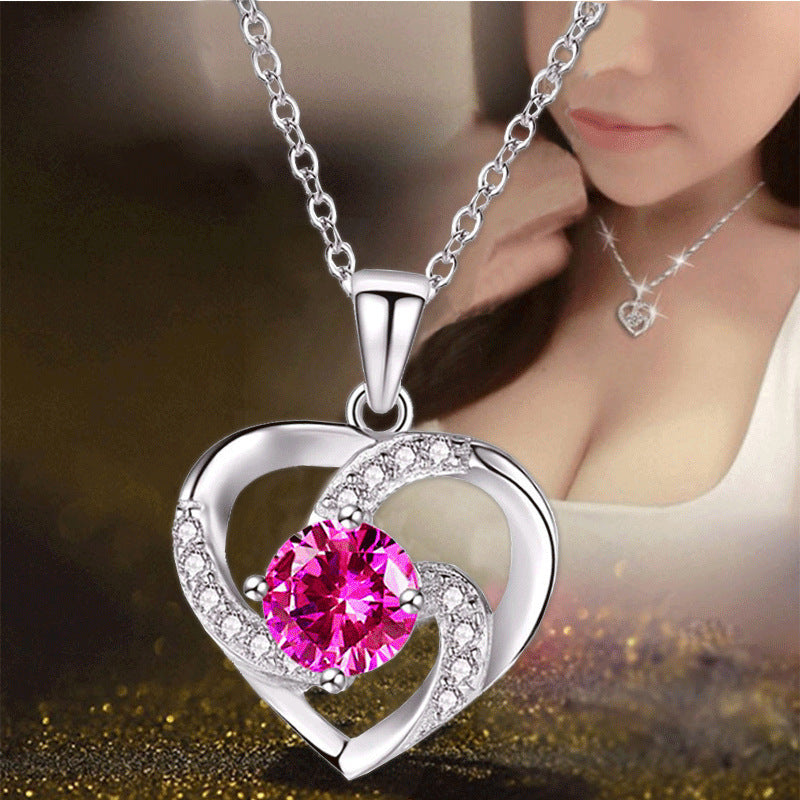 Fashion Lady Heart Pendant Plated 925 Silver Necklace Jewelry 15g