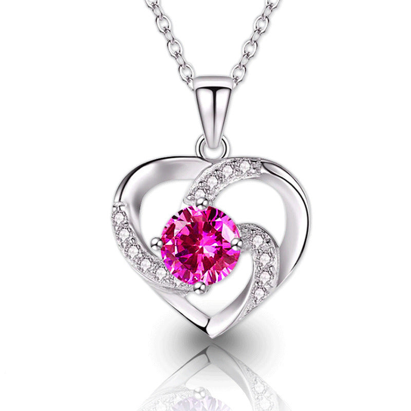 Fashion Lady Heart Pendant Plated 925 Silver Necklace Jewelry 15g