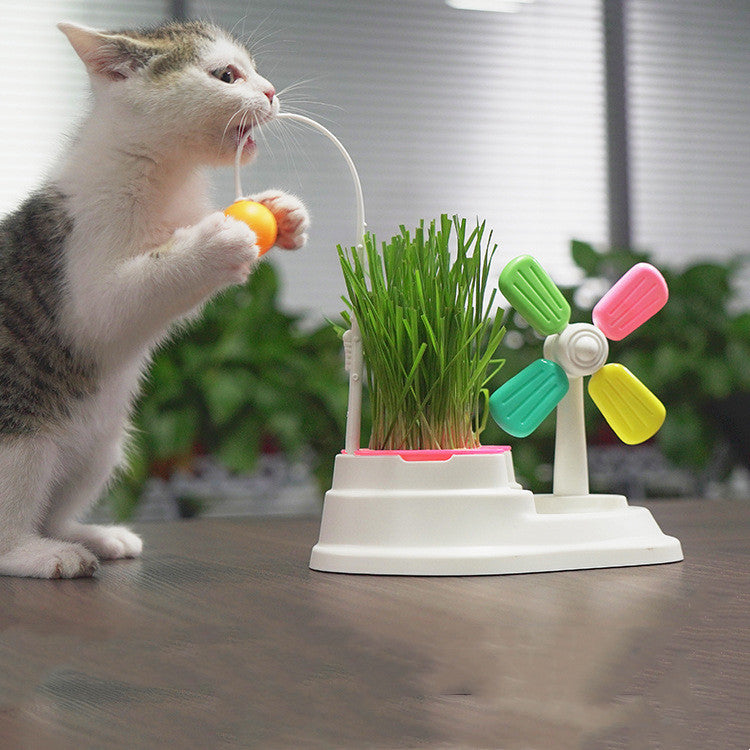 Windmill Funny Cat Stick Toy Desktop Grass Box Pet Toys  
211-275g