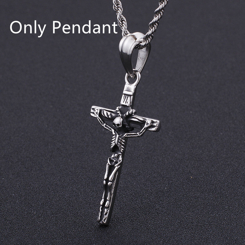 Retro Fashion Jewelry Cross Pendant Personality Cool Skull Men's Stainless Steel Pendant 20g