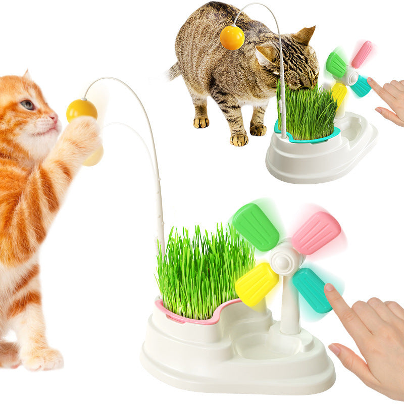 Windmill Funny Cat Stick Toy Desktop Grass Box Pet Toys  
211-275g