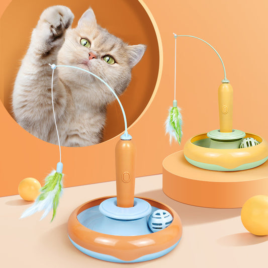 2 In 1 Pet Cat Toy With Feather For Self-play Cat Turntable Pets Supplies Cat Toy Toys Cats Items Products  495g