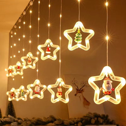 Price 5.99 usd weight 500g Festive DIY String Lights,Santa Claus Circle Christmas Tree Cartoon Shape Curtain Lights,LED Colorful Lights,Room Window Decoration Lights