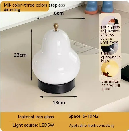 weight 2050g Pear Table Lamp Charging Touch Portable Glass Lamp