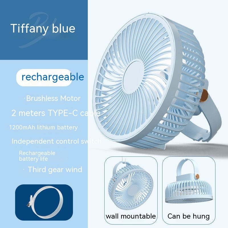 Small Electric Fan Rechargeable Night Light Portable Summer Cartoon Moving Student Bed Head Wall Desktop Mini 580g