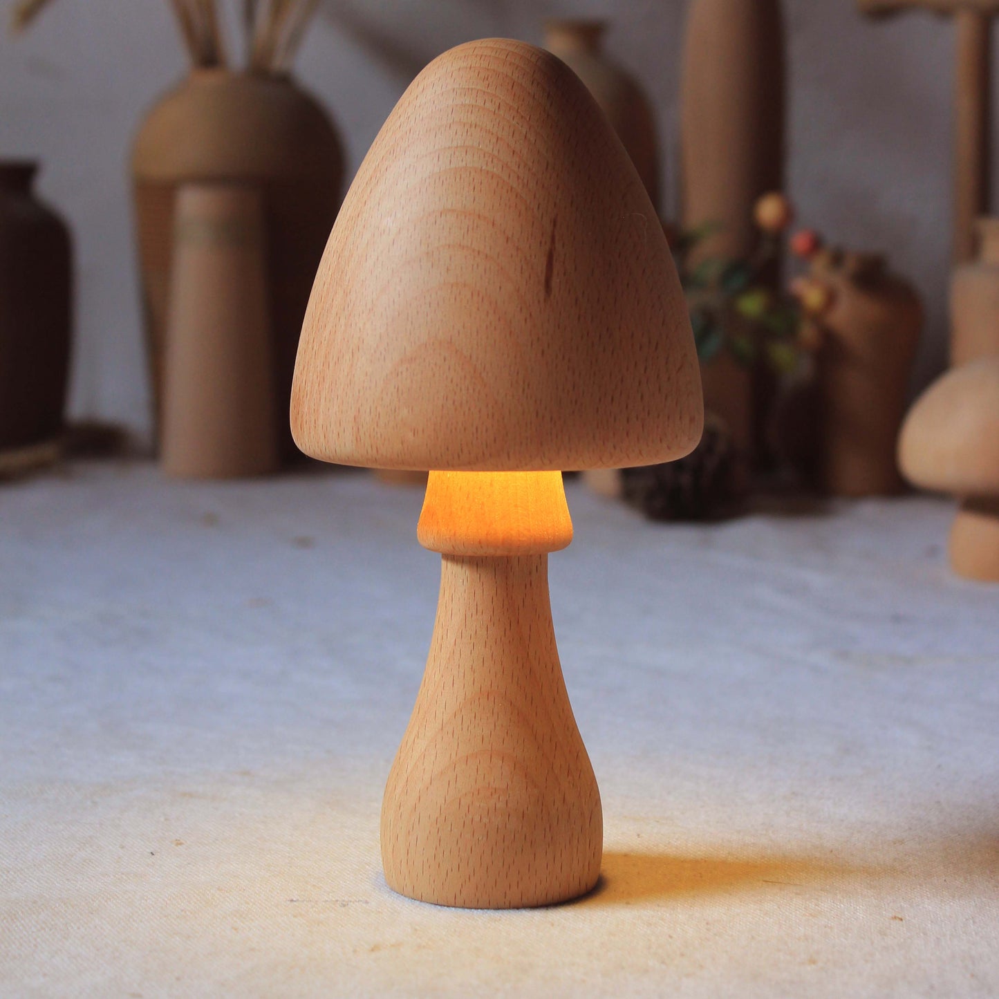 Solid Wood Mushroom Shape Rechargeable Night Light  470g