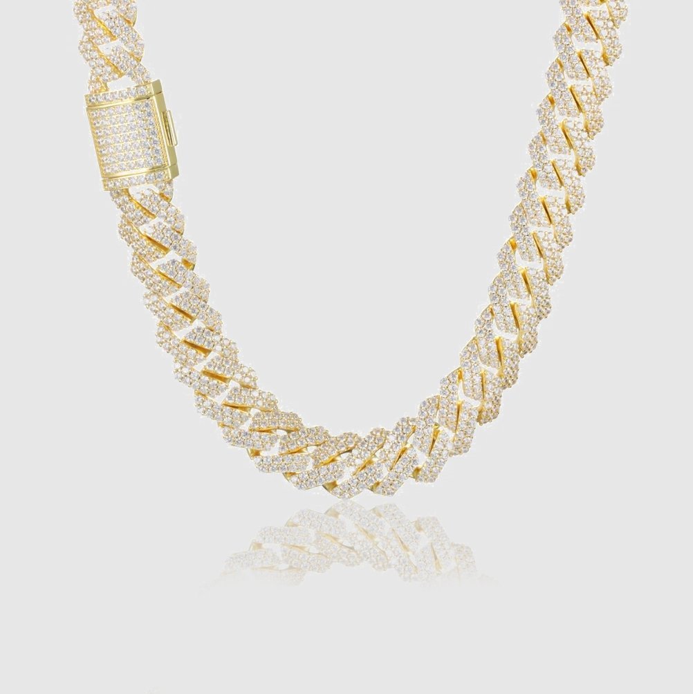 WOMEN'S DIAMOND PRONG CUBAN CHAIN [GOLD] 12MM