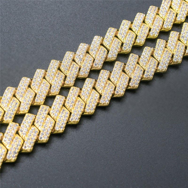 WOMEN'S DIAMOND PRONG CUBAN CHAIN [GOLD] 12MM