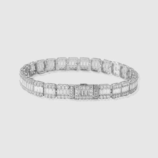 WOMENS SQUARE BAGUETTE BRACELET [WHITE GOLD]